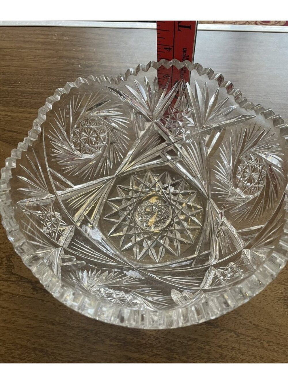 Cut Crystal Vintage Serving Bowl With Intricate Starburst & Fan Pattern 8" Diame
